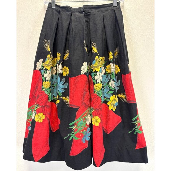 Homemade Vintage Boho Floral Ribbon Black Maxi Pleated Skirt Small Prairie - Picture 6 of 9